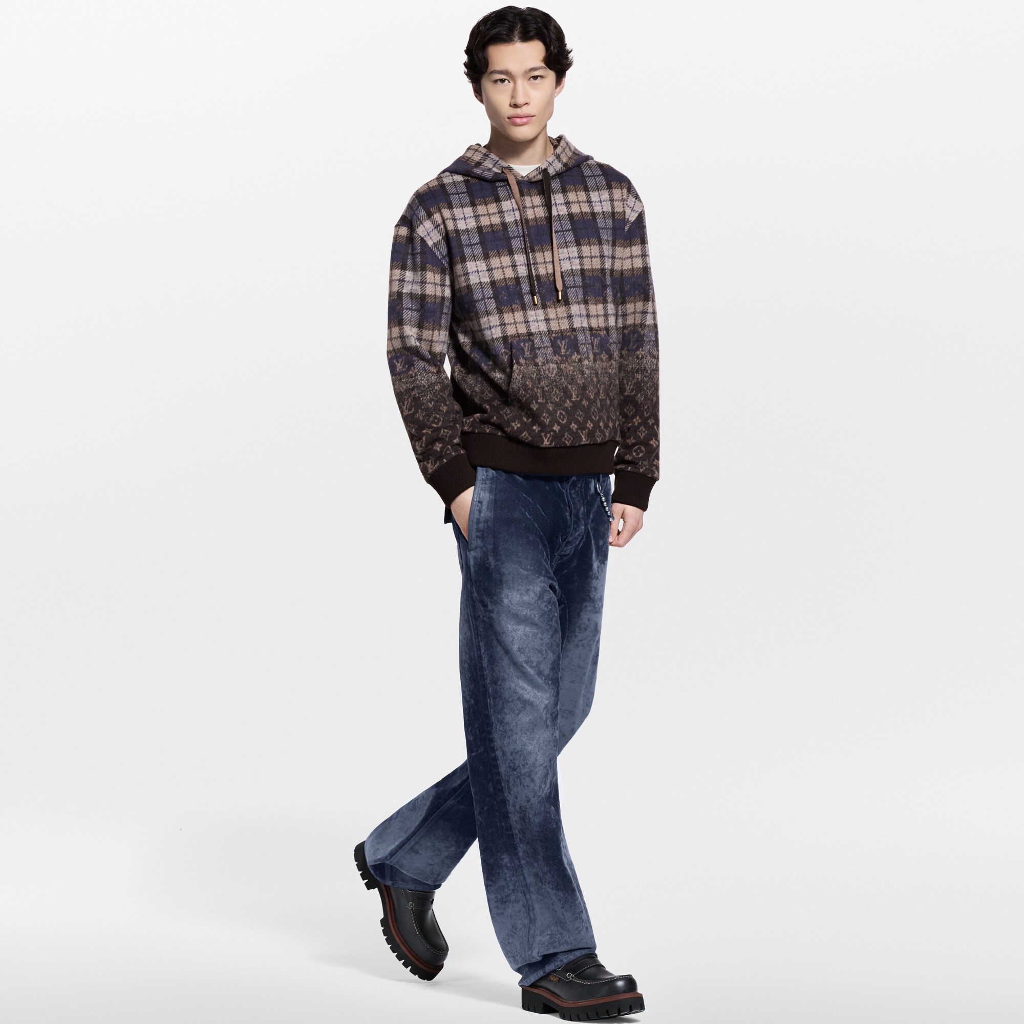 Moletom com Capuz Monogram Xadrez Desbotado - Ready-to-Wear
